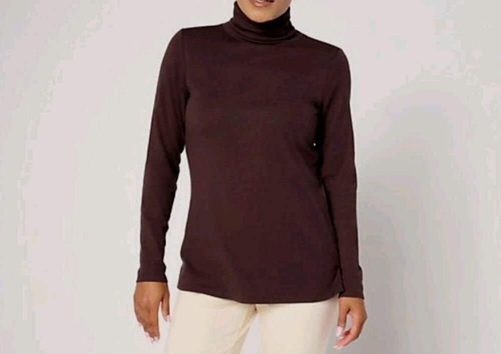 Belle Kim Gravel Small Italian Brown Tripleluxe MicroRib Turtleneck A666954 NWOT